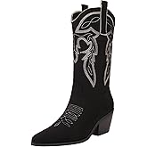 Reitoye Cowboy Boots for Women Embroidery Western Cowgirl Knee High Chunky Heel Boots with Pull-Up Tabs