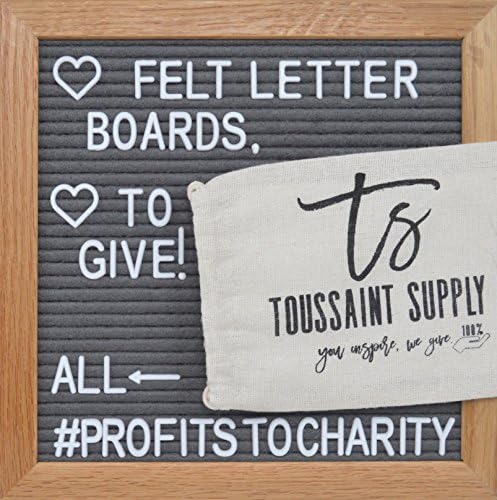 Felt Letter Board, 10x10 Oak Frame | 330 Changeable White Letters, Numbers, Special Characters, Symbols and Emojis | Canvas Bag, Sawtooth Wall Mount, and Stand by Toussaint | Gray