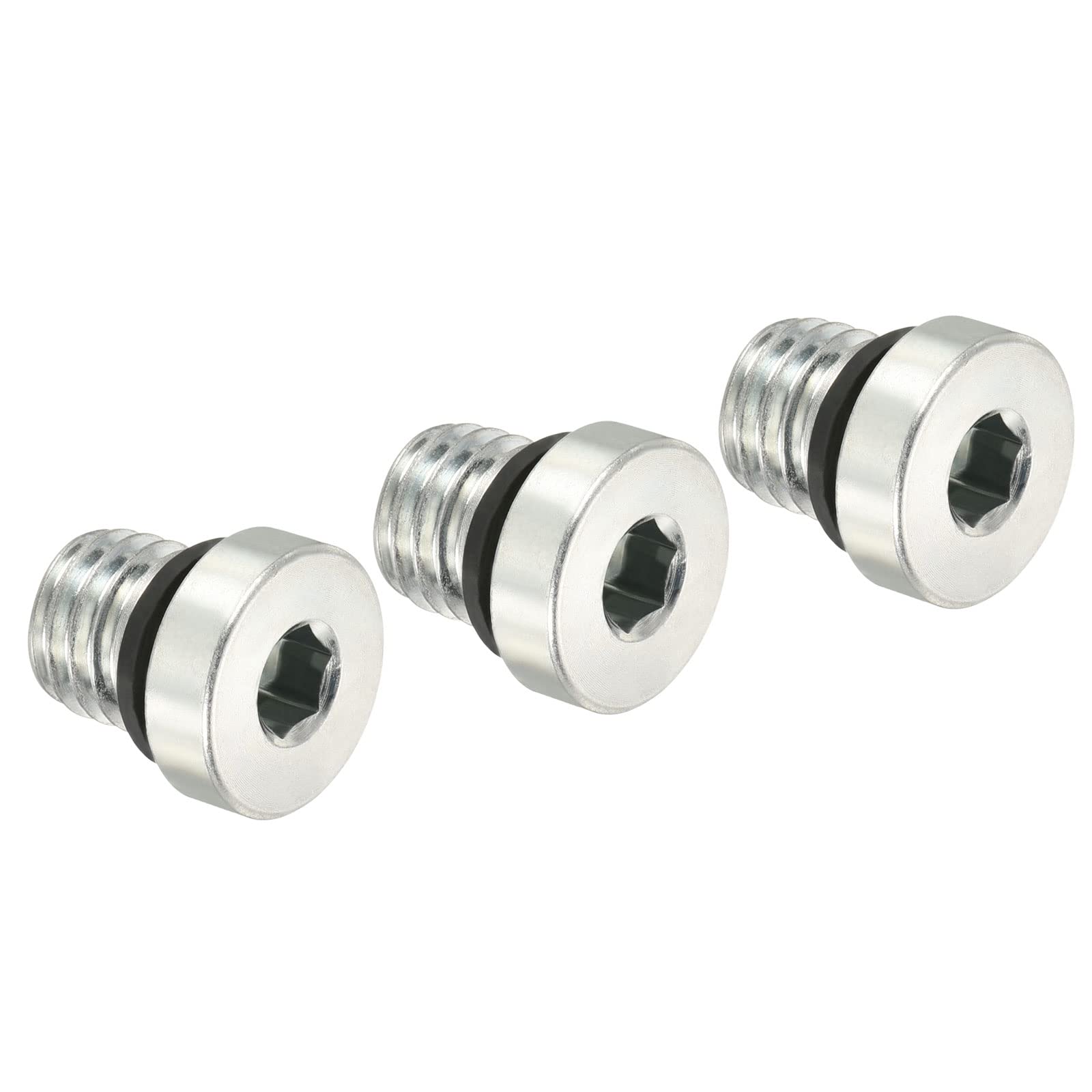 PATIKIL M12*1.75 Internal Hex Head Pipe Fitting Plug, 3 Pack Male Thread 45# Steel Socket Plug with Sealing Ring for Terminate Pipe Ends