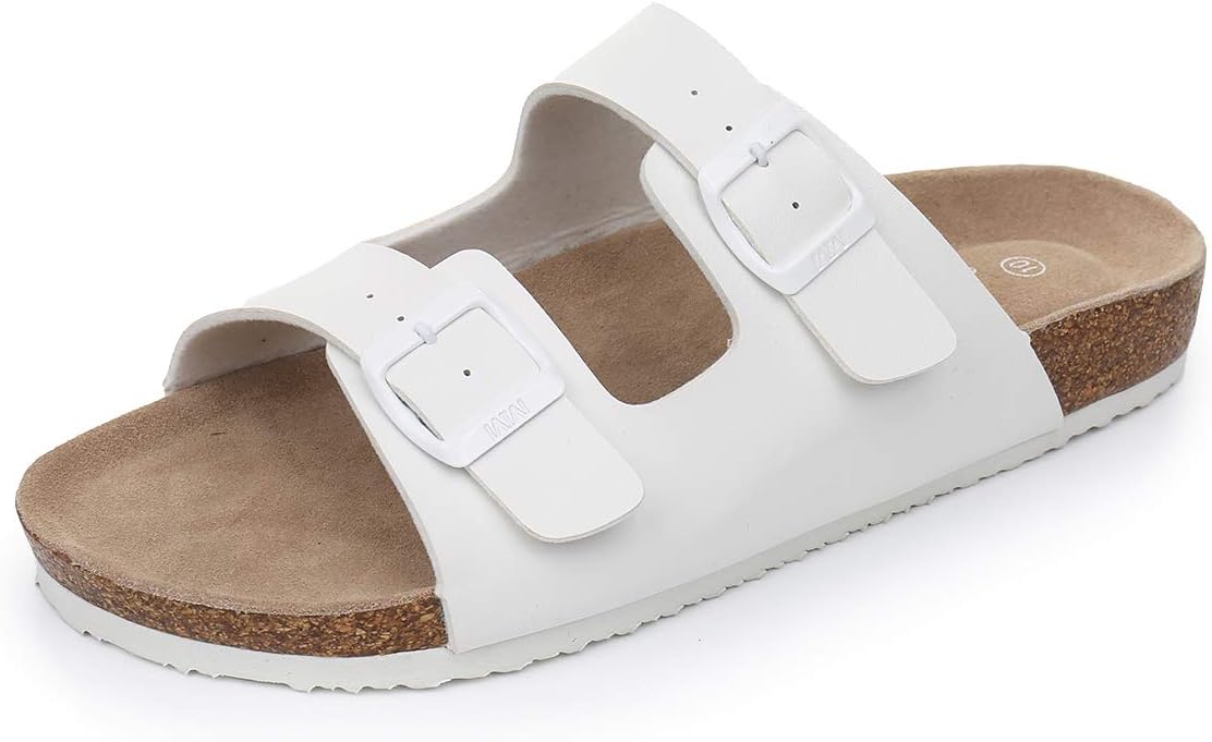 Women's Cork Slide Sandals - Cow Suede Comfort Sandals for Women with Adjustable Strap Buckle Open Toe Beach Sandals