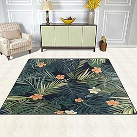ALAZA Hawaiian Summer Palm Tree Leaves Flower Retro Area Rug Rugs for Living Room Bedroom 7' x 5' 61DWCYc6StL