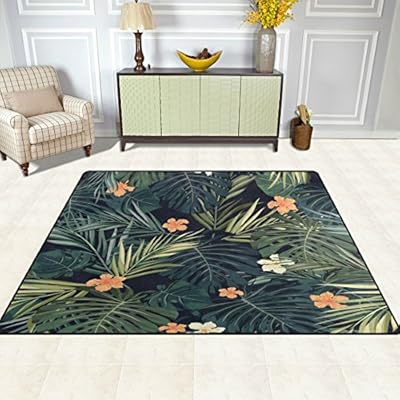 ALAZA Hawaiian Summer Palm Tree Leaves Flower Retro Area Rug Rugs for Living Room Bedroom 7' x 5' 61DWCYc6StL