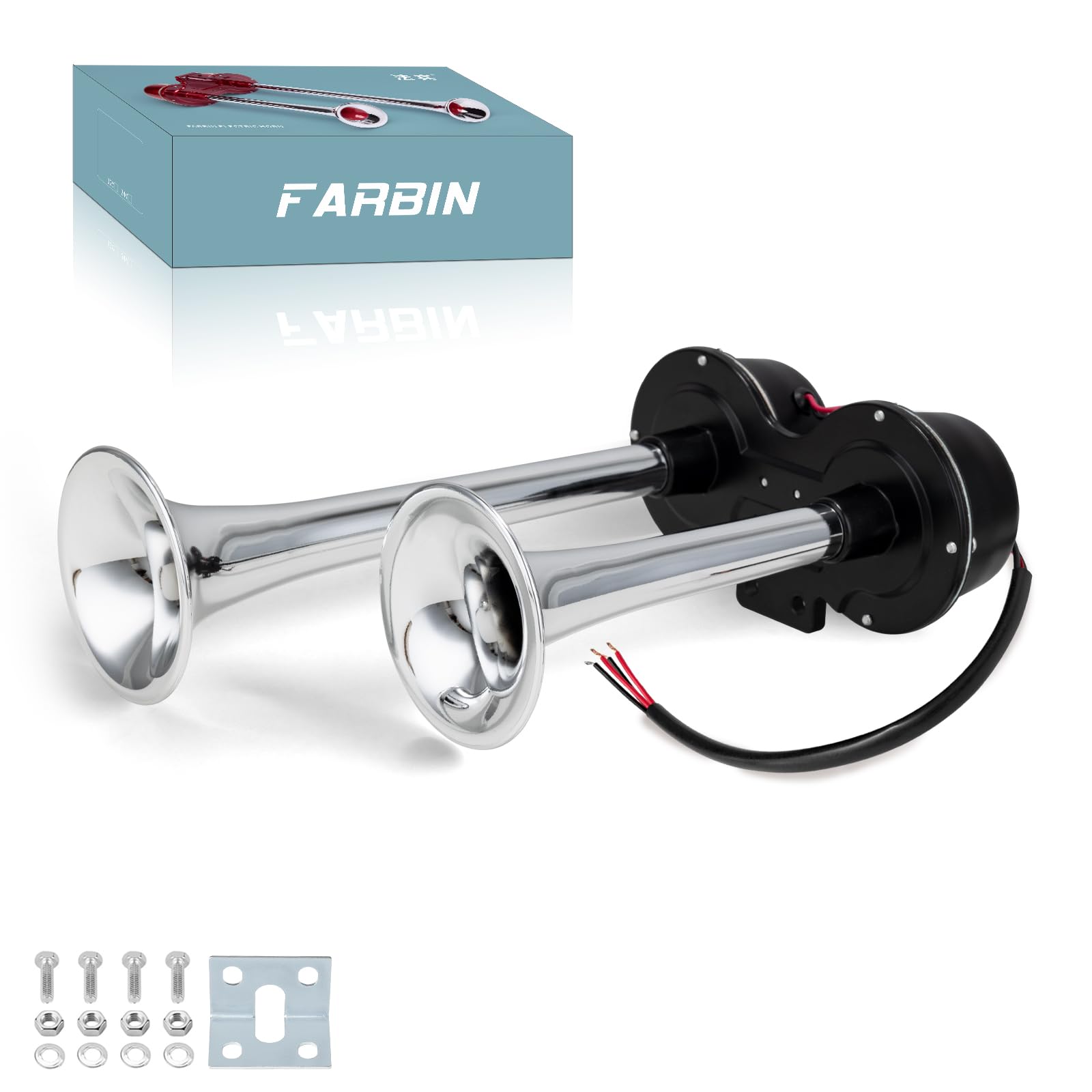 Photo 1 of FARBIN Train horn 12V Electric Loud Truck Horn for Car Dual Horns for Motorcycle Truck Pickup SUV Boat (Silver)