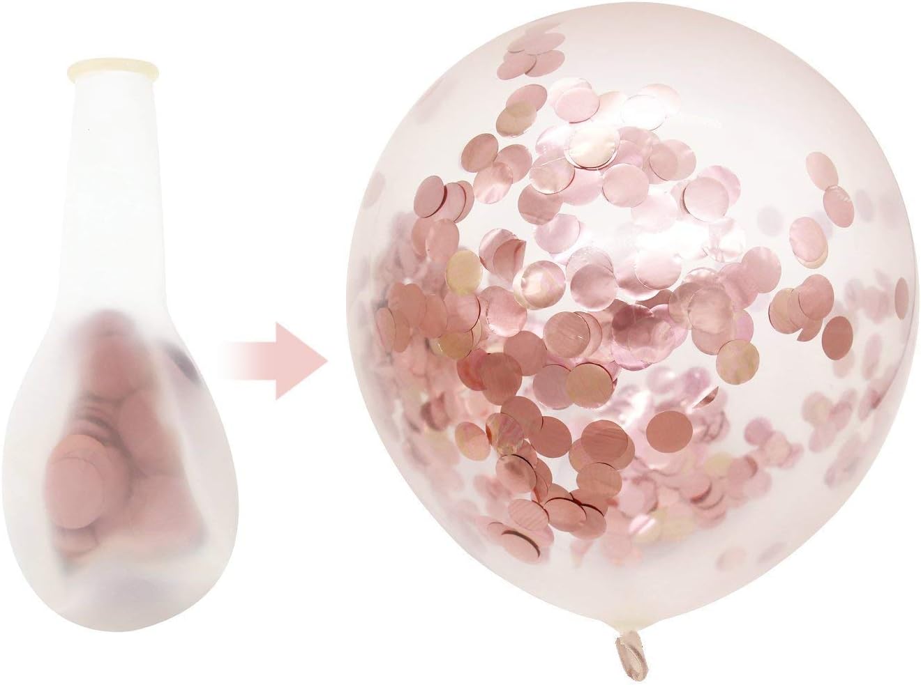 Rose Gold Confetti Latex Balloons, 50 pack 12 inch Birthday Balloons with 33 Feet Rose Gold Ribbon for Party Wedding Bridal Shower Decorations: Toys & Games