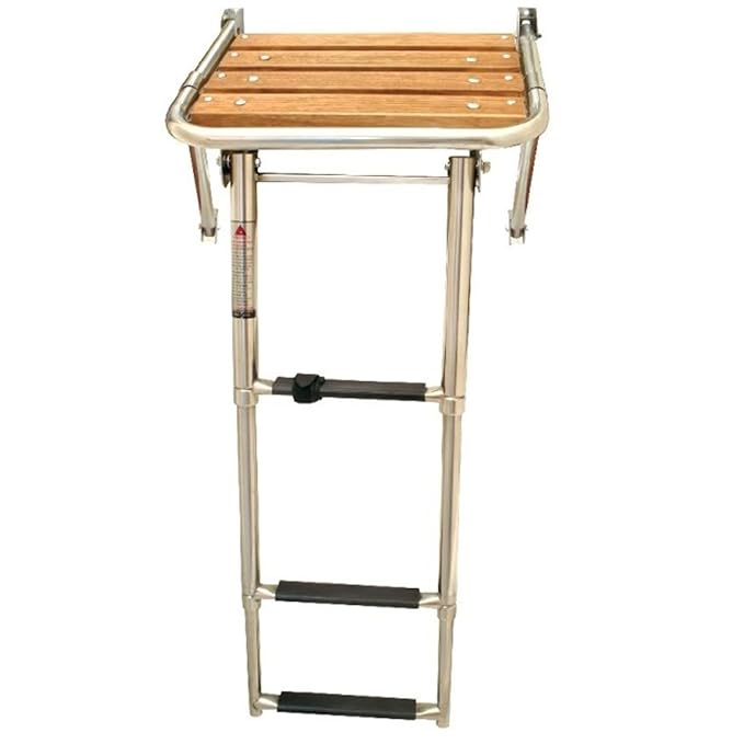 390x450 Heck Plattform Teleskop Badeleiter 3 Stufen Edelstahl Teak