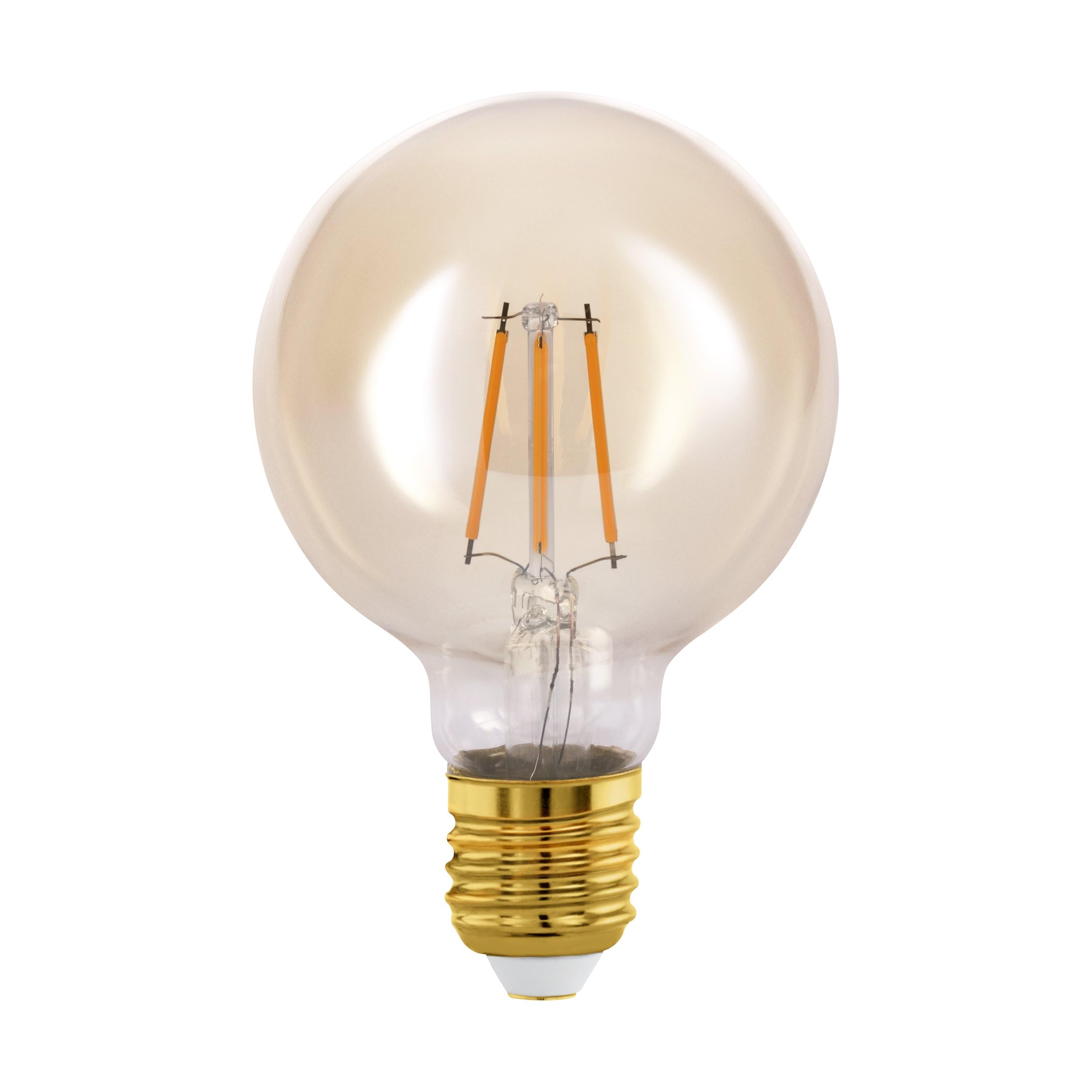Eglo E27 LED Globe, Amber Vintage Filament Light Bulb, Edison lamp for Retro Lighting, 4 watt (Equivalent to 32 watt), 350 Lumen, Warm White Glow, 2200 Kelvin, G80, Ø 3"