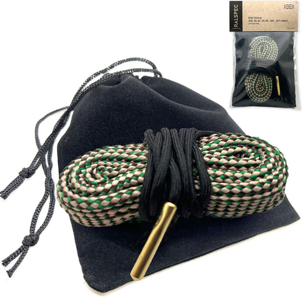RALSPEC .308 30-30 .30-06 .300 .303 Calibre Gun Rifle Bore Barrel Cleaning Kit + Storage Bag Snake Cleaner Pull Through Cord Rope Gunsmithing Tool Cal Rope