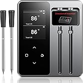 Wireless Meat Thermometer with App Control, 600FT Bluetooth Range, Dual Probes & 6 Sensors, 0.5S Instant Read, LCD Display, IP67 Waterproof Real-Time Monitoring & Smart Alerts for BBQ, Grill, Oven