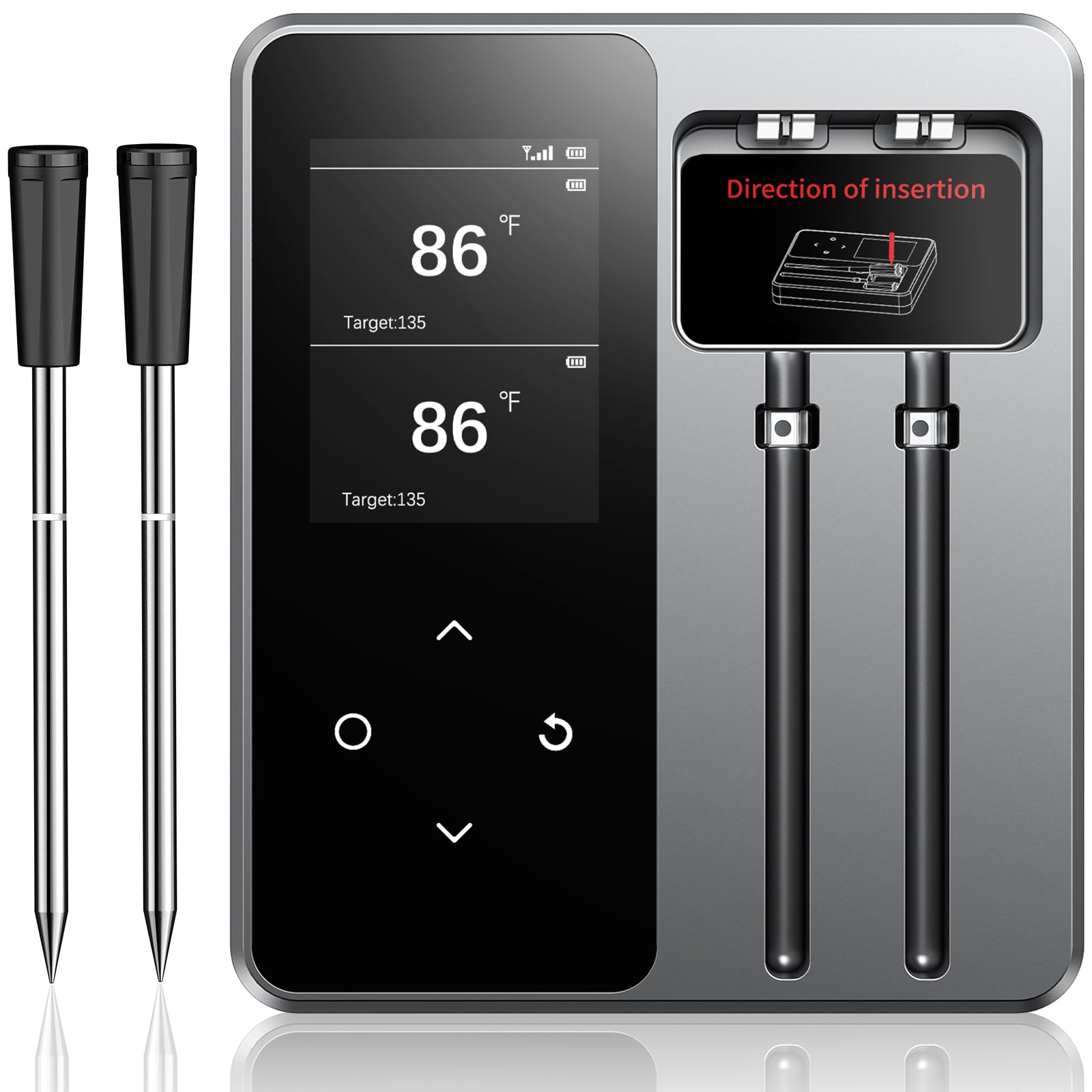 Photo 1 of AYMDKI Wireless Meat Thermometer with App Control, 600FT Bluetooth Range, 2 Probes & 6 Sensors, 0.5S Instant Read, LCD Display, IP67 Waterproof Real-Time Monitoring & Smart Alerts for BBQ, Grill, Oven