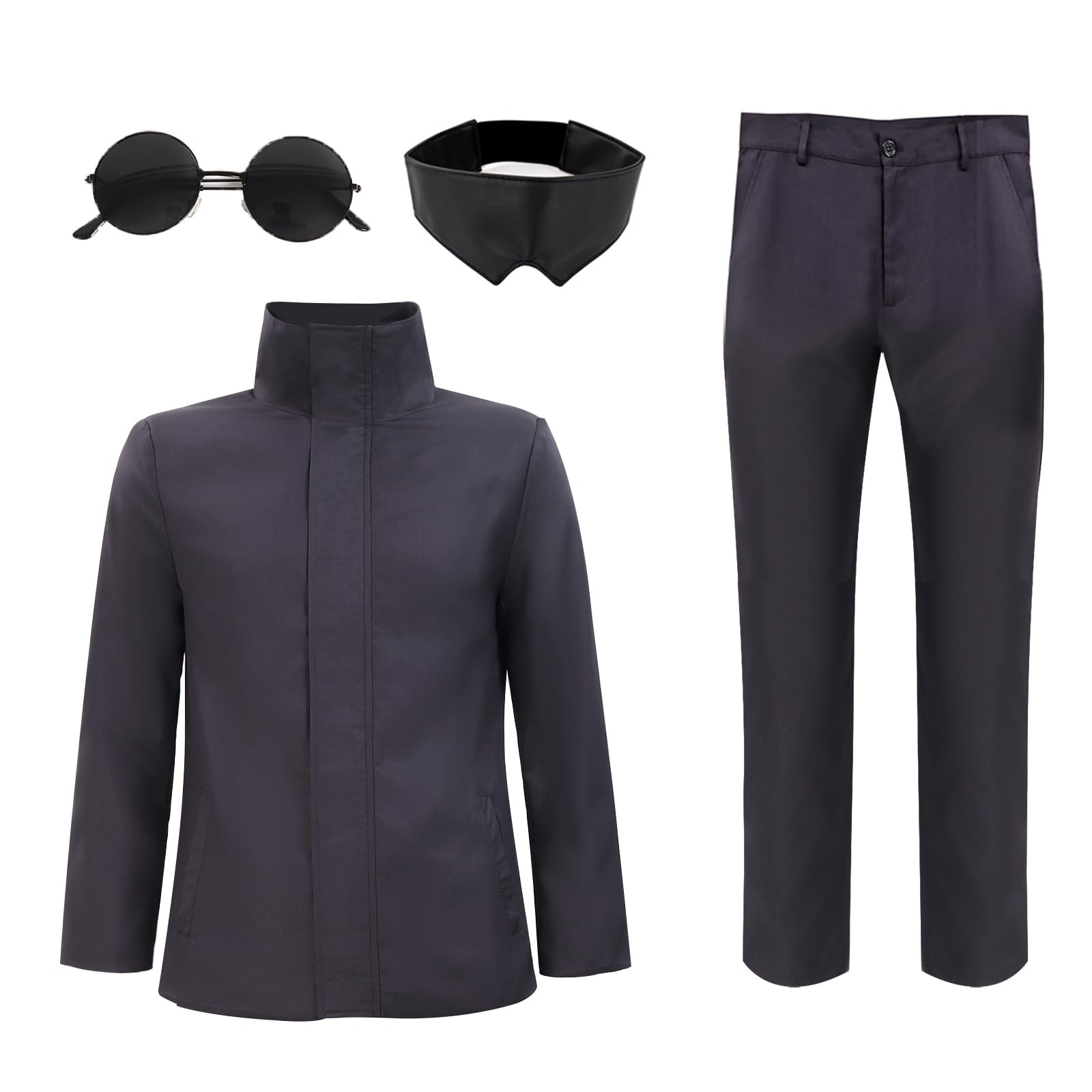 Photo 1 of **PARTIAL SET/MISSING PIECES** C-ZOFEK Men's US Size Anime Cosplay Costume Uniform Jacket Pants with Blindfold Glasses (X-Large)