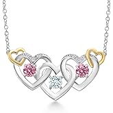 Gem Stone King 925 Silver and 10K Yellow Gold Sky Blue Aquamarine Pink and White Lab Grown Diamond Heart Shape Pendant Necklace For Women (0.81 Cttw, with 18 Inch Chain)