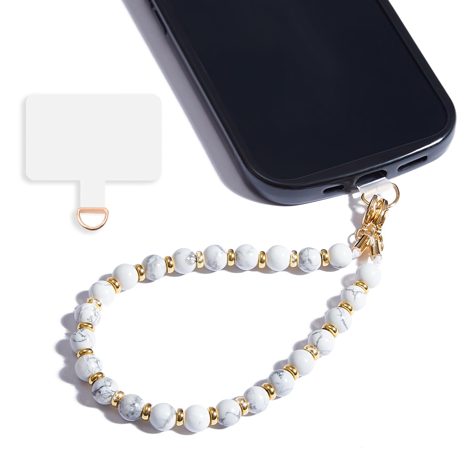 Lostars Marble Beaded Phone Wrist Strap,Detachable Phone Bracelet Strap with Tether Tab,Hands-Free Wristlet Strap (Marble-White)