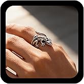 Andelaisi Boho Lizard Finger Ring Vintage Gecko Wrap Open Ring Silver 3D Lizard Open Knuckle Ring Chameleons Adjustable Stacking Ring Jewelry for Women