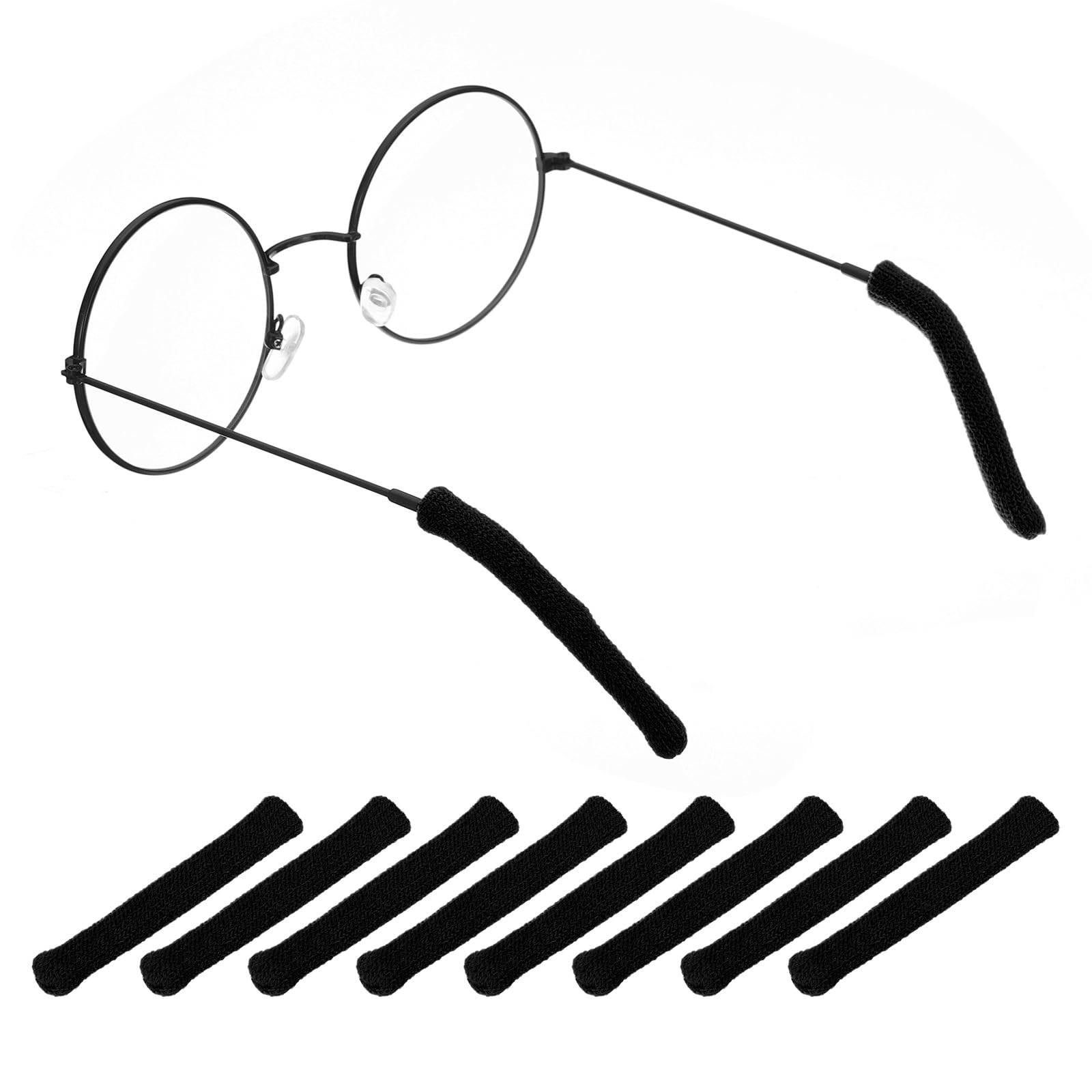 PATIKIL Glasses End Tips, 4 Pair Eyeglass Anti Slip Ear Sock Pieces Tube Sleeve Nylon Replacement Temple for Rectangle Thin Metal Eyeglass Temple, Black