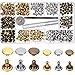 Leather Rivets Double Cap Rivet Tubular Metal Studs 2 Sizes with 3 Fixing Tool Kit for Leather Craft Repairs Decoration (Gold, Silver and Bronze,180 Set) primary