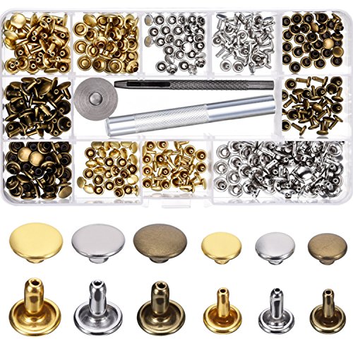 340-Piece Leather Rivets Kit - Double Cap Studs In Mixed Sizes 6mm-10mm For Crafting & Repair