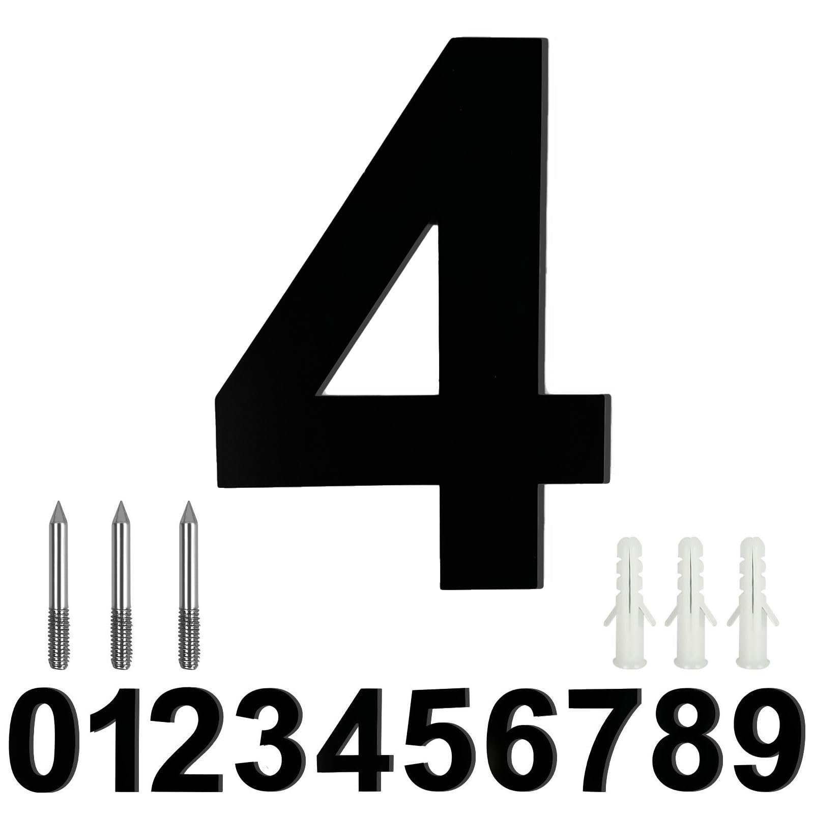 LUCKNIGHT House Numbers, Large Metal House Numbers, Floating Door Number, Made of Solid Stainless Steel, Flush Mount, for Outside Address Number Sign, 8 Inch (20.3 cm), Door Number 4