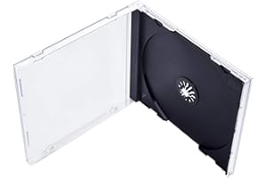 PVPKG 10.4mm Standard Clear CD Jewel Case with Black Removable Tray, Single Disc CD/DVD/Blu-Ray Storage Case, Plastic Replacement Cases for Discs, 10 Pack