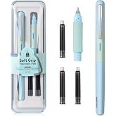WRITECH Fine Nib Fountain Pens: Soft Grip Black Ink pen Set Smooth Writing | with 3 Ink Cartridges and 1 Replacement Nib No Leaking for Beginners Journaling Calligraphy Teachers Gift