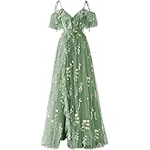 Maxianever Tulle Prom Dresses Flower Embroidery Ruffle V Neck Women's Formal Evening Party Gowns 2024