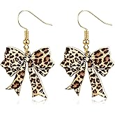Leopard Earrings for Women Bow Leopard Print Dangling Animal Print Brown Earrings Jewelry Gift