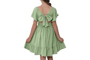 blibean Girls Summer Tie Back Dress Tween Kids Off Shoulder Dresses Size 4-15 Years