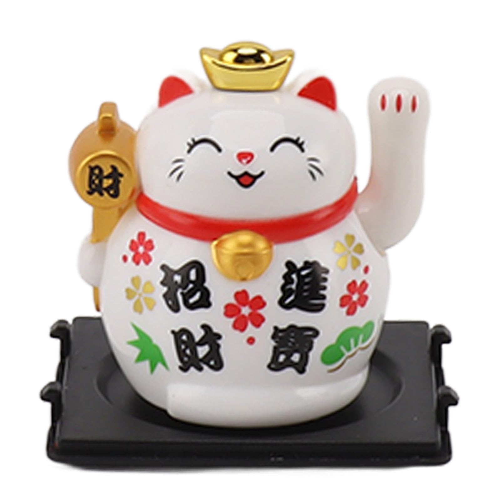 Cyrank Lucky Beckoning Cat, Japanese Maneki Neko Lucky Cat Waving Arm Cute Chinese Cat Small Solar Waving Cat Cute White Beckoning Cat Welcoming Cat for Home Car Decoration(White)