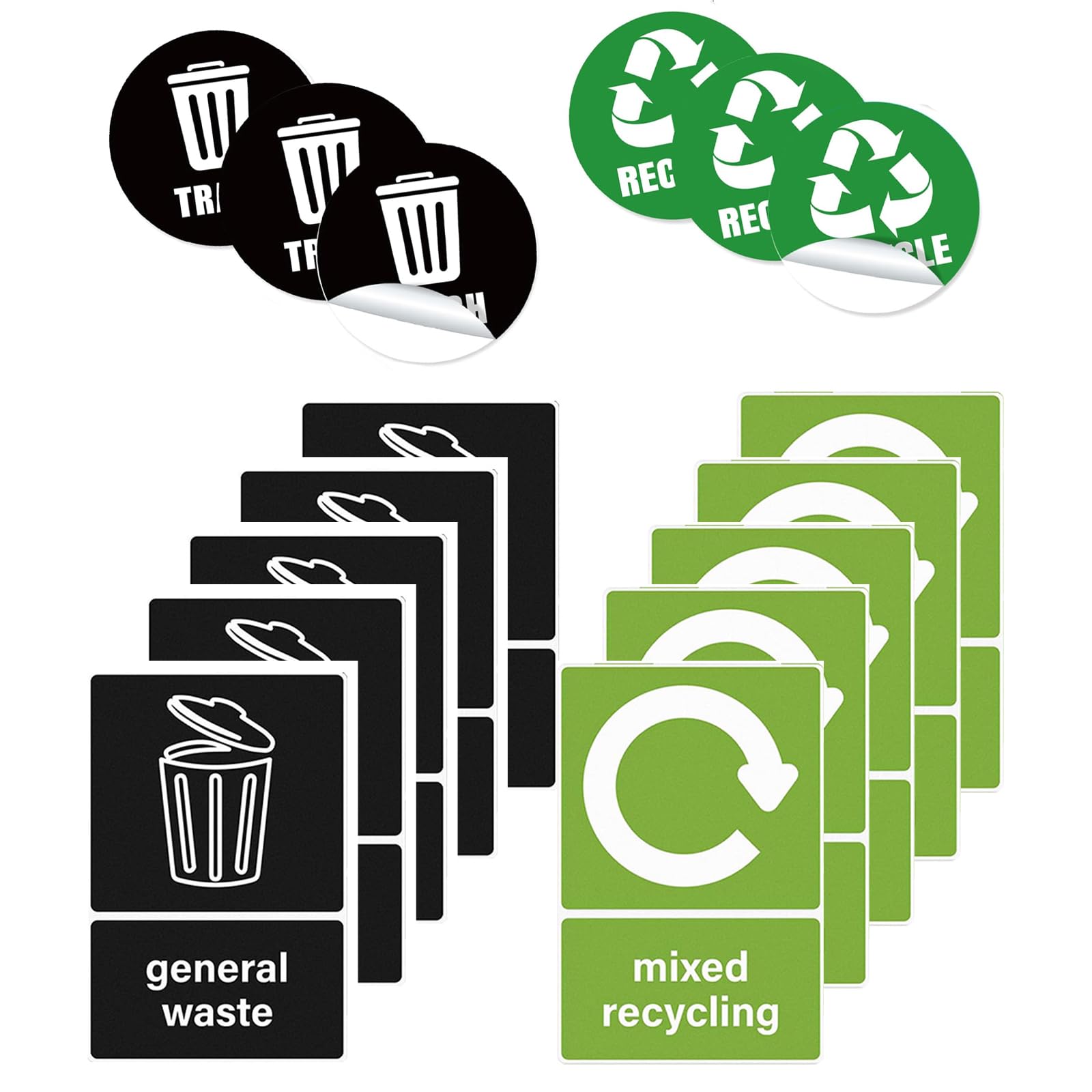 16 Pack Recycling Bin Stickers 15x10cm General Waste and Mixed Recycling Decals Waste Decals 15x15cm Durable and Weatherproof Recycling Bin Stickers Suitable for Kitchen, Home, Office, Restaurant