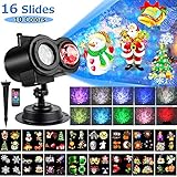 LED Christmas Projector Lights, Yokgrass 2-in-1 Ocean Wave Projector Light with 16 Slides Patterns 10 Colors Waterproof Outdoor Indoor Holiday for Halloween Xmas Birthday Party Landscape Decorations