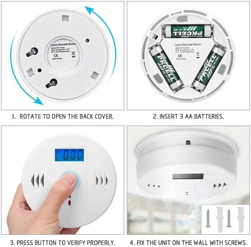 Carbon Monoxide Detector Alarm, GLBSUNION Digital Display Carbon Monoxide CO Alarm Beeps Warning for Basement Travel Home Office Kitchen Bedroom Living Room Hotel Garage, Comply with UL 2034, 1 Pack - - 