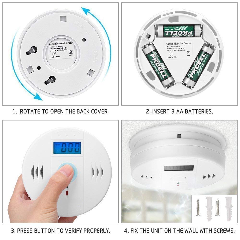 LENPOW Carbon Monoxide Gas Detection, Digital Display Carbon Monoxide Alarm, Electronic Equipment, Power Detection Equipment, Alarm Clock Warning, White