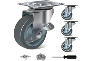 BZOLIHEU Caster Wheels Set of 4,2 Inch Heavy Duty Casters with Side Brakes, Swivel Locking Rollers with Silent TPR Wheels for Furniture, Carts, Cabinets, 265 lbs Capacity