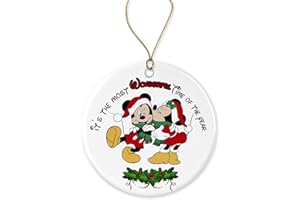 JOHNPARTNERS993 Wonderful Time of The Year Ornament Ornament, Mic-Key and Minnie-Mouse Christmas Ornament, Dis-ney Ornament, 2023 Keepsake, Xmas Gift, Round Ceramic Ornament Printed on Both Sides
