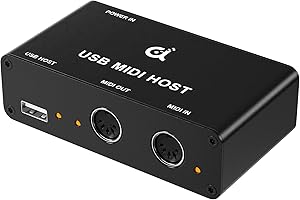 DigitalLife Standalone MIDI-USB Host Bridge Box - 1-In/1-Out 5-Pin MIDI Interface, LED Indicator, Metal Housing (Black)