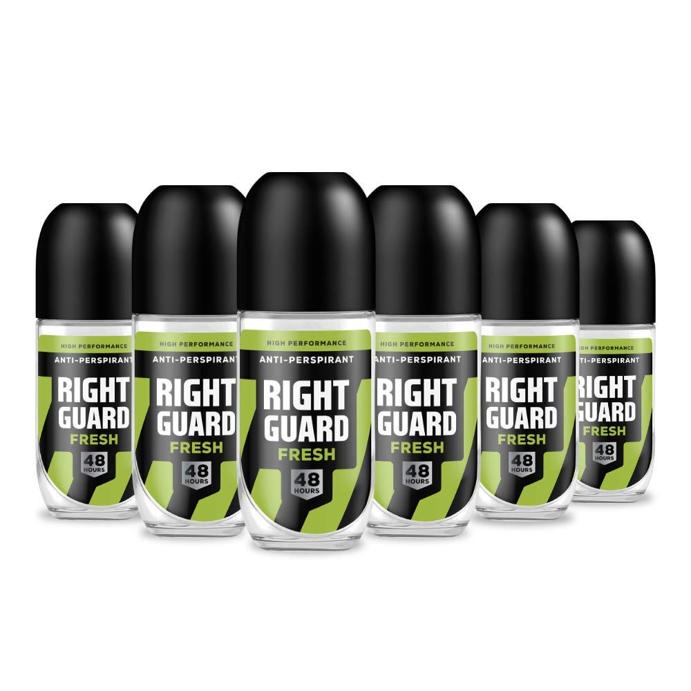 Right Guard Mens Deodorant, Total Defence 5 48HR Fresh, Anti-Perspirant Roll On, Multipack 6 x 50 ml