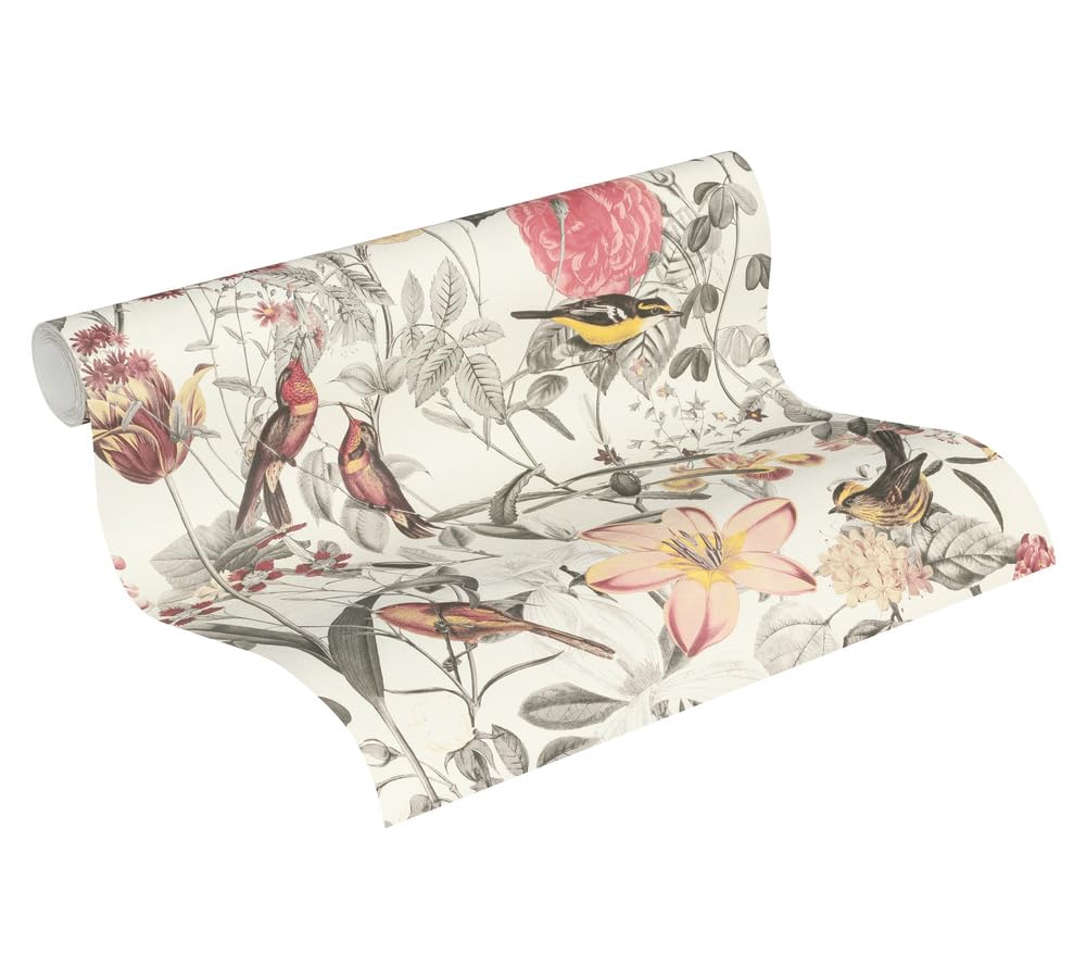 Floral Wallpaper Exotic Life Non-Woven Wallpaper 10.05 m x 0.53 m Red Yellow Grey Made in Germany by Livingwalls 372761 37276-1