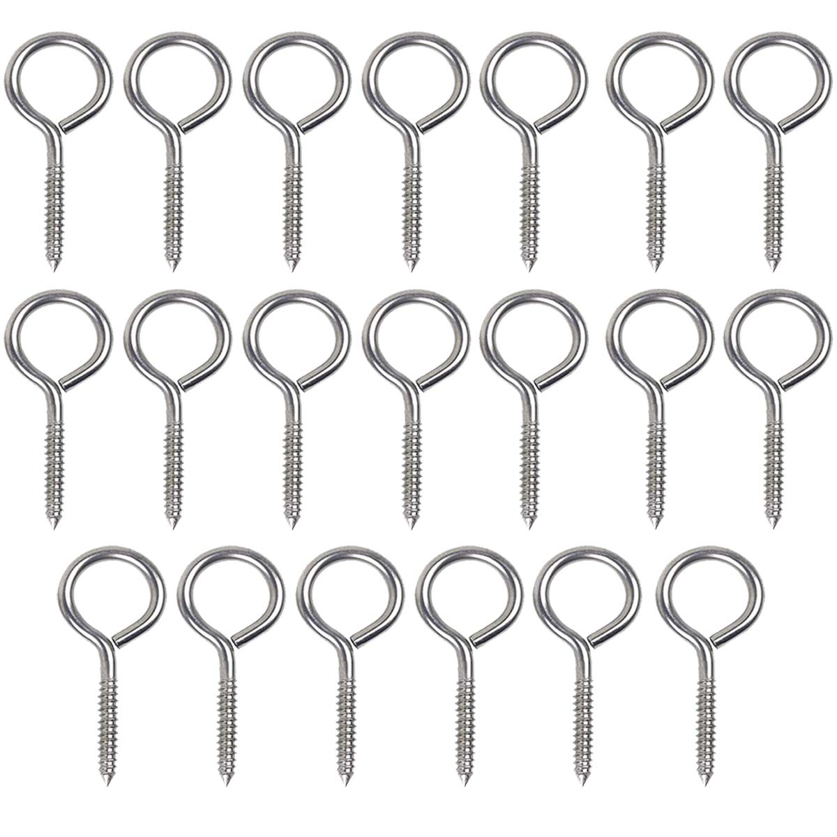 Drenky 20Pcs M5 x 70 Stainless Steel Eye Bolts, Silver, Round Head, Screw Hooks, Heavy Duty, 25kg Max Weight, A2 Grade