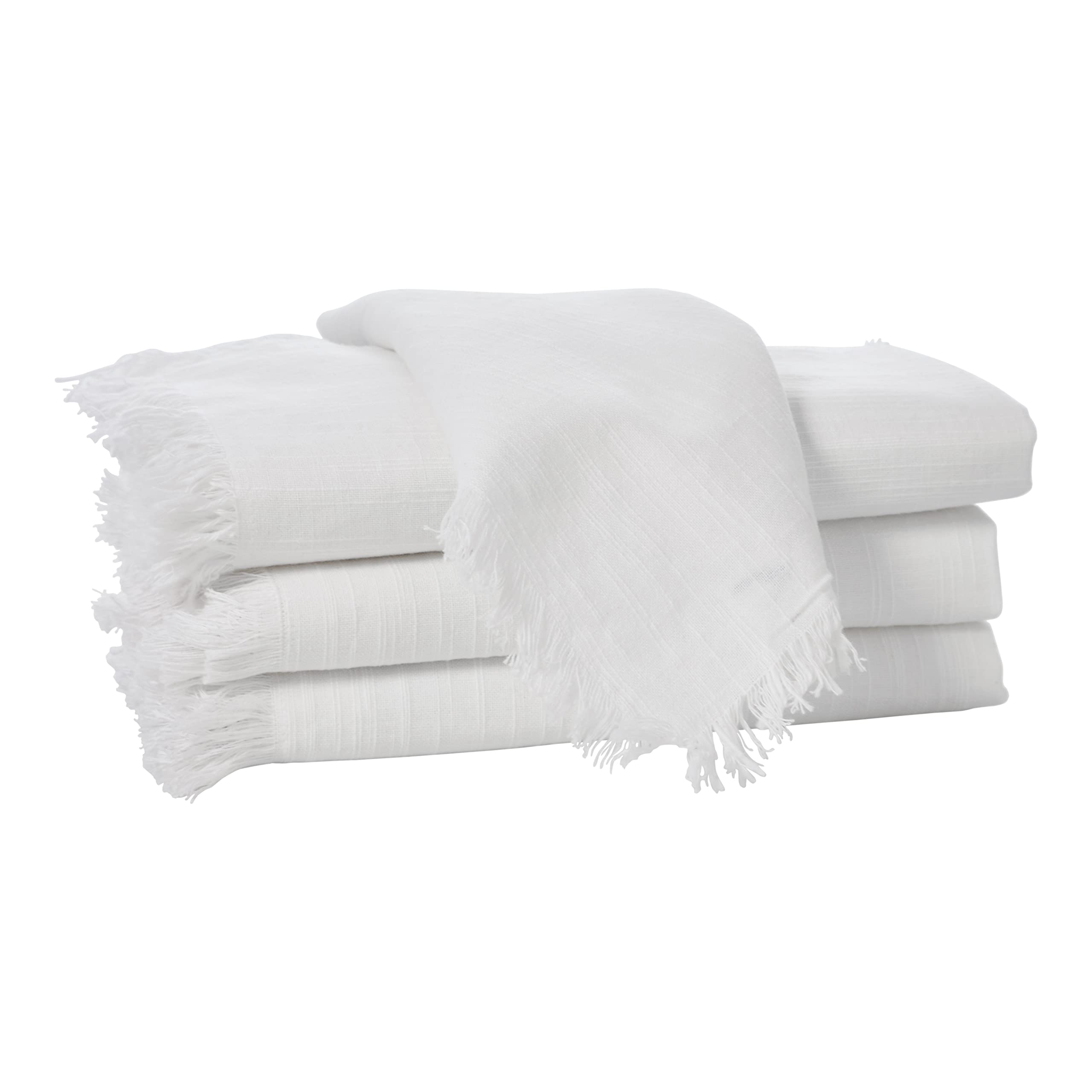 Penguin Home® Set of 4 Cotton Napkin |100% Cotton |Eco Friendly |Sustainable| Cotton Napkin |Reusable Napkins - Daily Use as Dinner Napkins Slub Fabric With Fringes |Size-40 X 40 cm|Colour-White|