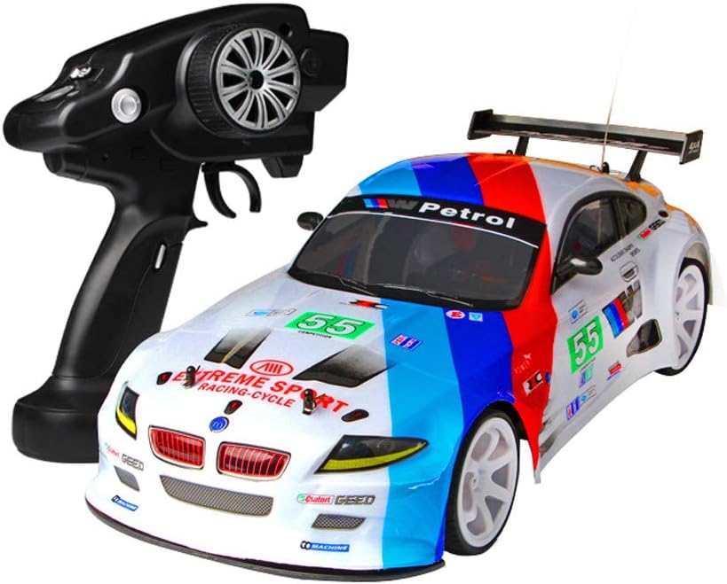 Gbell 70km/h Super High Speed RC Racing Car Kit, 1:10 4WD Double Battery Power Remote Control Race Vehicle Car with LED Headlight Birthday Gifts for Kids Boys Girls 10+ & Adults (White/One Battery)