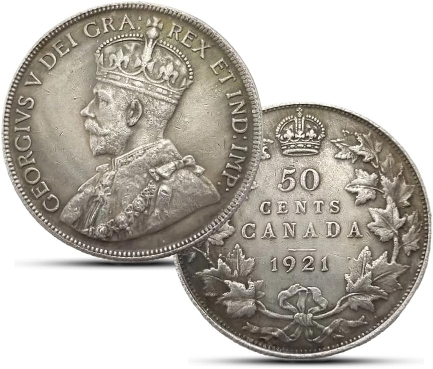Antique Canadian Silver Coins, Lucky Maple Leaf Silver Coin Collection, Canada Ancient Coin for Collectors, Vintage Commemorative Gifts (1921 George V-50 C)