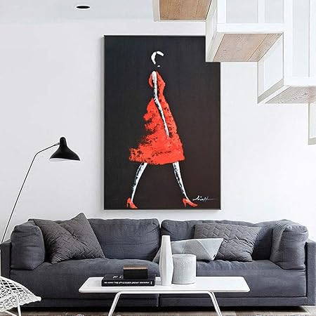 Chenteshangmao Art Abstract Red Girl Pattern Painting Interior Porch Wall Art Black Ps Picture Frame Nordic Modern Minimalist Style Decorative Oil Painting Canvas Not Easy To Fade Wall Painting Amazon Co Uk Kitchen