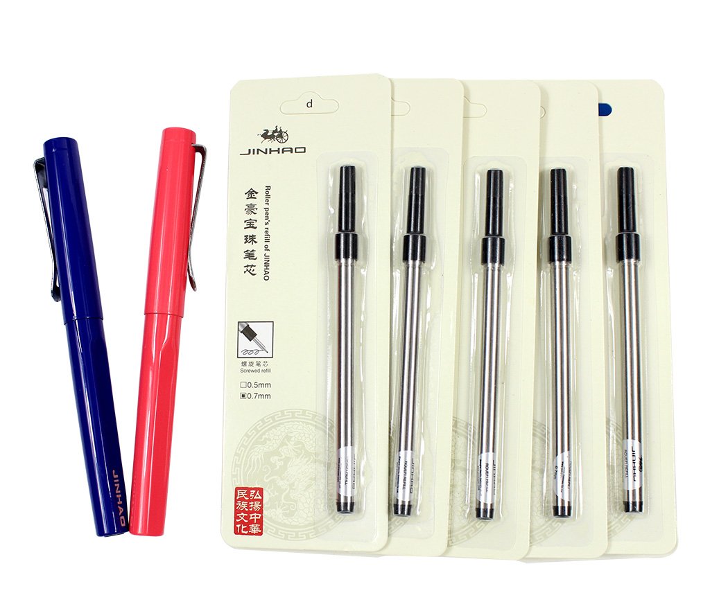 Ranvi 2 PCS 5099 Rollerball Pen and 5 PCS 0.7 Black Spiral Ballpoint Pen Refills (rose, dark blue)