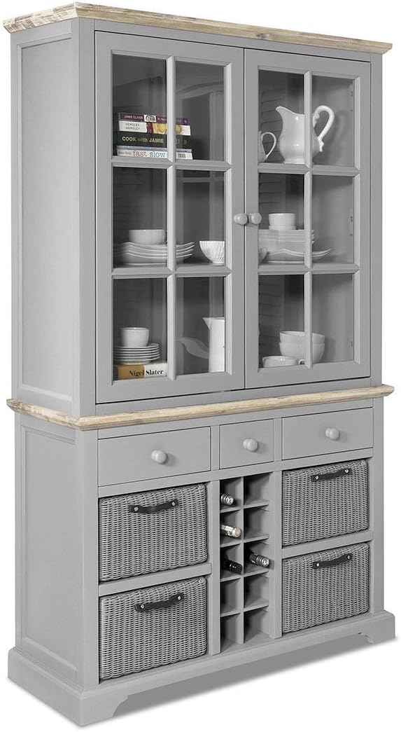 Florence Dove Grey Dresser With Drawers Baskets And Wine Rack Large Glass Display Cabinet With Shelves Amazon Co Uk Kitchen Home