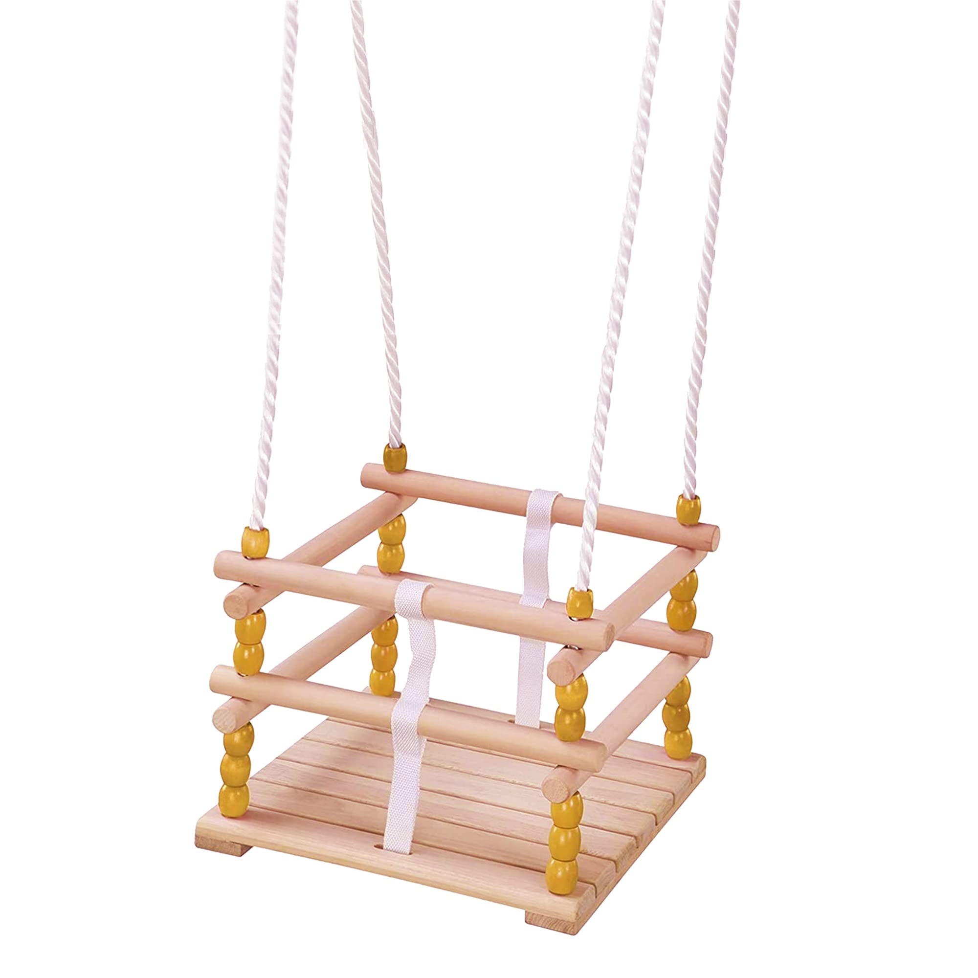 Idena 40192 Wooden Lattice Swing for Babies from 1 Year with Adjustable Straps and Steel Rings Maximum Load 50 kg for Carefree Rocking Fun, Wood-Coloured