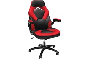 RESPAWN 3085 Ergonomic Gaming Chair for Adults, High Back Office Chair with Headrest and Flip Up Arms, Leather Racing Style Gaming Seat with Lumbar Support, Video Game Computer Desk Seat - Red