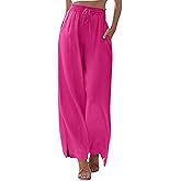 KISSMODA Womens Palazzo Lounge Pants Drawstring Elastic Waist Wide Leg Pants with Pockets Casual Boho Trousers