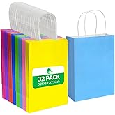Klean & Conwenice 32Pcs Paper Gift Bags with Handles 8 colors, Party Favor Bags,Rainbow Goodie Bags For Christmas Halloween Kids Birthday Party Baby Shower Party Supplies(Small 8'')