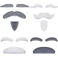 4 Sets Old Man Moustache and Eyebrows Kits, Moustache and Eyebrows Stick on Fake Eyebrows and Moustache Kit for Old Man Dress Up, Grandpa Costume Accessories (Grey, White)