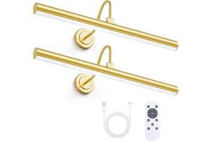 Bridika 2 Pack 16.5in Wireless Picture Light Battery Operated with Remote, 3 Color Temperatures and Dimmable Classic Art Lights for Pictures on Wall, Dartboard, Bedroom, Bathroom with Timer Gold