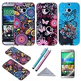 M8 Case, Wisdompro 3 Pack Bundle of Color and Graphic Flexible TPU Soft Rubber Protective Case Covers for HTC One M8 (Jellyfish Butterfly Pattern)